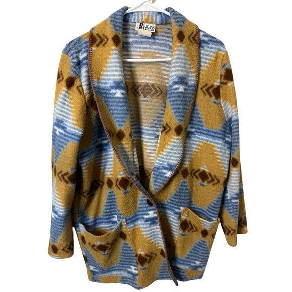 Vintage Jeans Wear Aztec Cardigan Sweater M Made in USA Southwest Boho Tribal - Picture 1 of 5